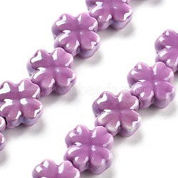 Porcelain Beads, Four Leaf Clover, Dark Orchid, 12x12x6mm, Hole: 2mm, about 30pcs/strand, 137.80''(350cm)(PORC-Z001-01Q)