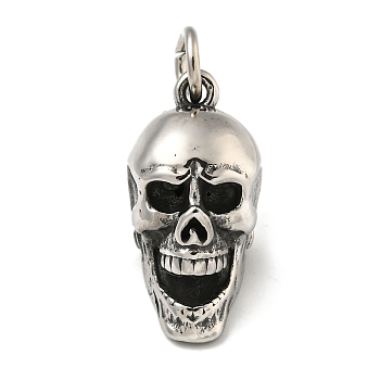 316 Surgical Stainless Steel Pendants, with Jump Ring, Skull Charm, Antique Silver, 30.5x15x17mm, Hole: 6mm