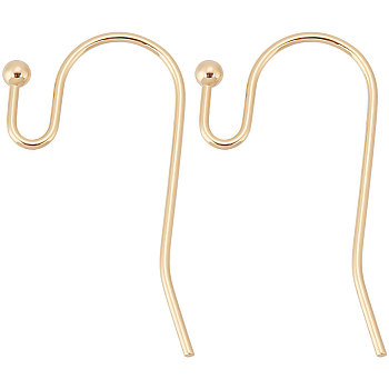 150Pcs Brass Earring Hook, Shepherd's Hook Ear Wire, with 150Pcs Plastic Ear Nuts, Real 14K Gold Plated, 12x21x2mm, Pin: 0.7mm
