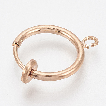 316 Surgical Stainless Steel Clip-on Hoop Earrings, For Non-pierced Ears, with Brass Spring Findings, Rose Gold, 18x16x2mm, Hole: 1.5mm