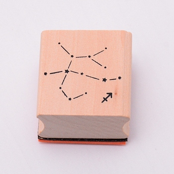 Wooden Stamps, with Rubber, Square with Twelve Constellations, Sagittarius, 30x30x24mm