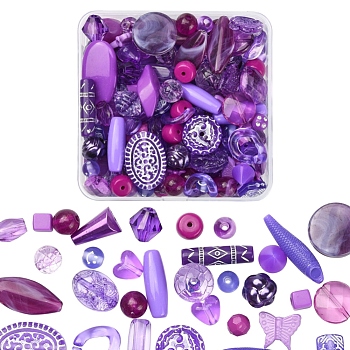 100G Acrylic Beads, Mixed Shapes, Purple, 5.5~28x6~20x3~11mm, Hole: 1~5mm