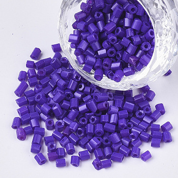 8/0 Two Cut Glass Seed Beads, Hexagon, Baking Paint, Indigo, 2.5~3x2.5mm, Hole: 0.9mm, about 15000pcs/bag
