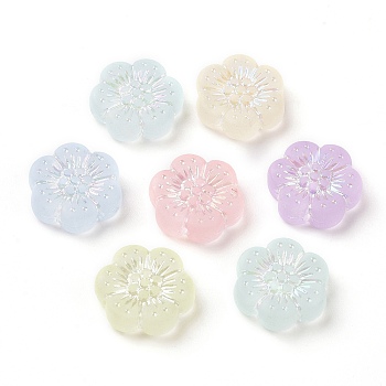 Transparent Frosted Acrylic Beads, AB Color Plated, Flower, Mixed Color, 12.2x13x4mm, Hole: 1.2mm, about 1150pcs/500g