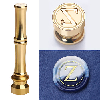 Golden Tone Brass Wax Seal Stamp Head with Bamboo Stick Shaped Handle, for Greeting Card Making, Letter Z, 74.5x15mm