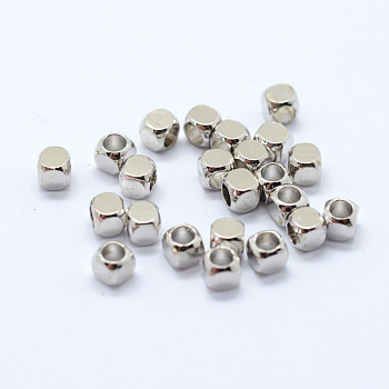 Cube Brass Spacer Beads, , Platinum, 4x4x4mm, Hole: 3mm