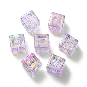 UV Plating Rainbow Iridescent Acrylic Beads, Square, Plum, 12x12x12mm, Hole: 7mm