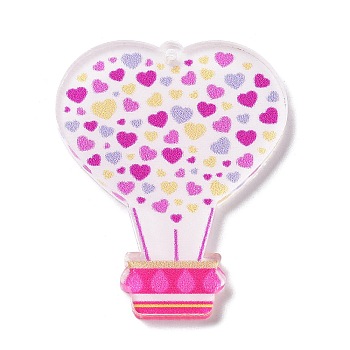 Valentine's Day Opaque Printed Acrylic Pendants for Earrings Making, Hot Air Balloon, Lemon Chiffon, 40x32x2mm, Hole: 1.5mm