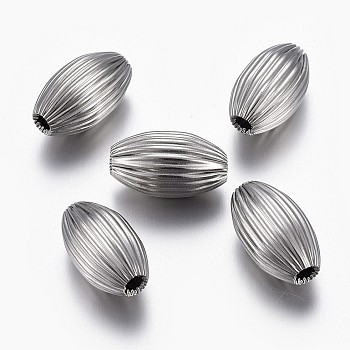 304 Stainless Steel Corrugated Beads, Oval, Stainless Steel Color, 16x9.5~10mm, Hole: 3mm