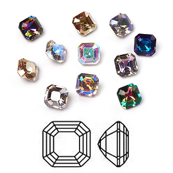 K9 Glass Rhinestone Cabochons, Pointed Back, Faceted, Square, Mixed Color, 10x10x6.5mm