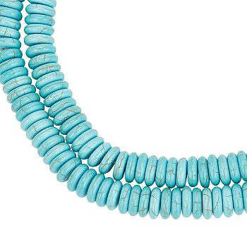 2 Strands Synthetic Turquoise Beads Strands, Flat Round/Disc, 10x3mm, Hole: 1.2mm, about 118pcs/strand, 15.12''(38.4cm)