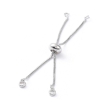 Rack Plating Brass Box Chain Link Bracelet Making, Slider Bracelets, with Cubic Zirconia, Long-Lasting Plated, Real Platinum Plated, 14cm, Single Chain Length: about 7cm