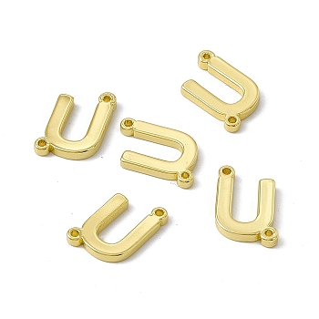 Rack Plating Brass Connector Charms, Real 18K Gold Plated, Long-Lasting Plated, Cadmium Free & Nickel Free & Lead Free, Letter Links, Letter.U, 13x9x1.5mm, Hole: 1mm
