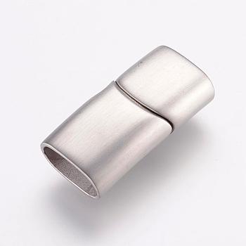 304 Stainless Steel Magnetic Clasps with Glue-in Ends, Rectangle, Frosted, Stainless Steel Color, 29x14x8.5mm, Hole: 6.5X12mm