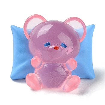 Luminous Resin Cute Little Bear Ornaments, Glow in the Dark, Micro Landscape Decoration, Light Sky Blue, 37.5x30x29mm