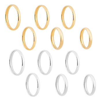 304 Stainless Steel Flat Plain Band Rings, Golden & Stainless Steel Color, 12pcs/box