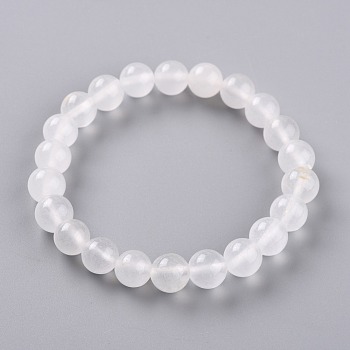 Dyed Natural Jade Beads Stretch Bracelets, Round, Clear, Inner Diameter: 2-1/4 inch(5.7cm), Bead: 8~8.5mm