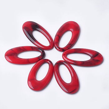 Acrylic Pendants, Imitation Gemstone Style, Oval, Red, 47x25x4.5mm, Hole: 1.8mm, about 170pcs/500g