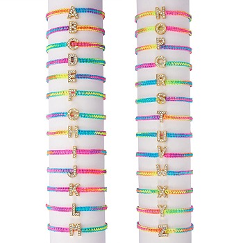 Crystal Rhinestone Initial Braided Bead Bracelet, Alphabet Adjustable Bracelet for Women, Colorful, Letter.R, Inner Diameter: 2~2-7/8 inch(5~7.3cm)