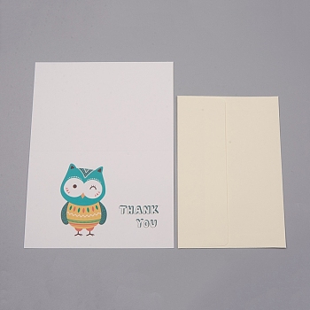 Envelope and Animal Pattern Thank You Cards Sets, for Mother's Day Valentine's Day Birthday Thanksgiving Day, Owl Pattern, 10.8x16x0.05cm, 20x15.1x0.04cm