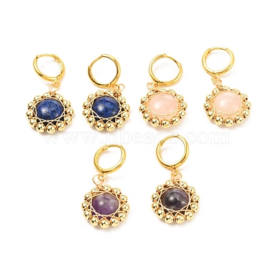 Flat Round Mixed Stone Earrings
