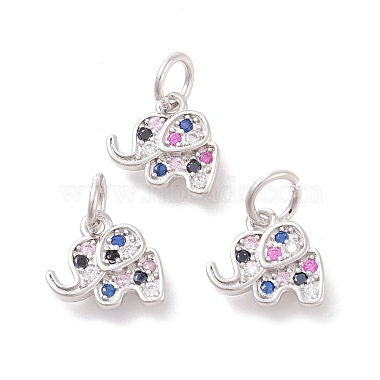 Platinum Colorful Elephant Brass+Cubic Zirconia Charms