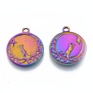 Rainbow Color Flat Round 304 Stainless Steel Pendants