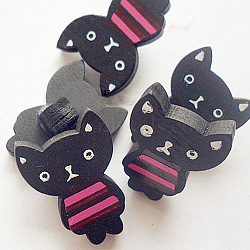 Painted  Shank Button Shaped in Cat, Wooden Buttons, Black, 24x18x4mm, about 100pcs/bag(NNA0ZA3)