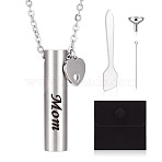 1Pc Word 304 Stainless Steel Column Urn Ashes Necklace, with Eye Pin, Velvet Jewelry Bags, Funnels, Spatulas, Stainless Steel Color, 17.72 inch(45cm)(DIY-TA0010-07E)