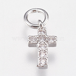 Brass Micro Pave Cubic Zirconia Tiny Cross Charms, Cadmium Free & Lead Free, Platinum, 9x5x1.5mm, Hole: 2mm(X-ZIRC-E147-62P)