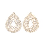 Brass Filigree Pendants, Etched Metal Embellishments, Long-Lasting Plated, Cadmium Free & Nickel Free & Lead Free, Teardorp, Light Gold, 35x26x0.3mm, Hole: 1.4mm(KK-B064-09KCG)