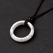 Natural Howlite Ring Pendant Necklace with Nylon Cord for Women, 27.95 inch(71cm)(NJEW-F306-02F)