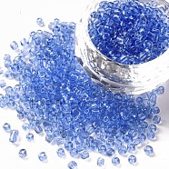 Glass Seed Beads, Transparent, Round, Light Blue, 8/0, 3mm, Hole: 1mm, about 2222pcs/100g(X1-SEED-A004-3mm-6)