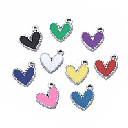 304 Stainless Steel Charms, with Enamel, Heart, Stainless Steel Color, Mixed Color, 12x10x1.5mm, Hole: 1.2mm(STAS-S080-044P-NR)