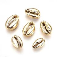Electroplated Natural Shell Beads, Cowrie Shells, Golden, 15~20x10~12x5~6mm, Hole: 12~14x2~3mm(X-BSHE-O017-13G)