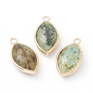 Natural Gemstone Pendants, with Golden Brass Edge, Faceted, Horse Eye, 22x12x5.5mm, Hole: 1.8mm(G-B009-01G-N)