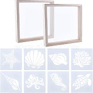 SUPERFINDINGS 1 Set Marine Organism Theme Plastic Drawing Painting Stencils Templates, with 2Pcs Wooden Transparent Picture Frame, Mixed Color, 13x13cm, 8sheets/set(DIY-FH0003-42)