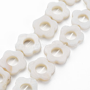Freshwater Shell Beads Frames Strands, Dyed, Flower, White, 14.5~15x15~16x2.5mm, Hole: 1mm, about 23pcs/strand, 13.19 inch(35cm)(SHEL-T009-14A)