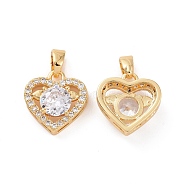 Brass Micro Pave Cubic Zirconia Pendants, Heart Charms, Real 18K Gold Plated, 13x12x5mm, Hole: 2.3x4mm(KK-E068-VC443)