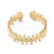 304 Stainless Steel Fish Bones Open Cuff Rings, Real 14K Gold Plated, Inner Diameter: 17mm(RJEW-D002-28G)