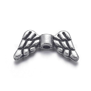 Antique Silver Tibetan Silver Wing Alloy Beads, Lead Free & Cadmium Free, about 7mm long, 14mm wide, 2mm thick, Hole: 1.5mm(X-AB5004Y)