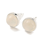 Natural Agate Stud Earrings, Brass Findingds for Women, Round, 10mm(EJEW-M252-02P-02)