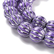 Grooved Resin Beads Strands, Silver Metal Enlaced, Pumpkin, Lilac, 10~12mm, Hole: 3mm, about 32pcs/strand, 13.78''(35cm)(RESI-M023-01C)