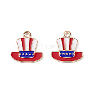 American Flag Style Alloy Enamel Pendants, Light Gold, Hat Charm, Colorful, 15x15x1.5mm, Hole: 2mm(ENAM-K067-33)