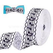 Polyester Printed Ribbons, Garment Accessories, Musical Note Pattern, Black, 1 inch(25mm), 10 yards/roll(OCOR-WH0080-15A)