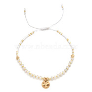 Natural White Jade Braided Bead Bracelet, Adjustable Bracelet with Flat Round Charms, (FR2657-6)