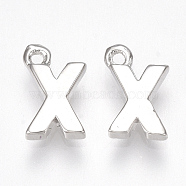 Brass Charms, Letter, Nickel Free, Real Platinum Plated, Letter.X, 8.5x5.5x1.5mm, Hole: 0.8mm(KK-S350-167X-P)