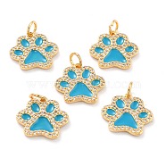 Real 18K Gold Plated Brass Micro Pave Cubic Zirconia Charms, with Jump Ring and Enamel, Long-Lasting Plated, Dog Paw Prints, Deep Sky Blue, 13.5x15x2mm, Jump Ring: 5x1mm, 3mm Inner Diameter(ZIRC-L100-085G-04)