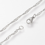304 Stainless Steel Singapore Chains Necklaces, Water Wave Chain Necklaces, with Lobster Clasps, Stainless Steel Color, 18.1 inch(46cm)x2.2mm(STAS-S066-20)