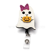 Halloween Ghost and Pumpkin Glitter Powder Felt & ABS Plastic Badge Reel, Retractable Badge Holder, with Iron Alligator Clip, Platinum, Floral White, 10.5cm, Ghost: 67x43x30mm(AJEW-I053-17)